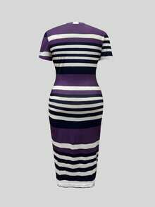 Vestido ajustado informal con rayas de contraste para el verano de las mujeres - Morado - Ver 4