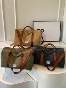 Unisex Retro Style Large Capacity Shoulder Messenger Bag - Durable Washed Canvas Casual Short-Distance Travel Handbag, Suitable For Sports, Yoga, Fitness, And Camping Storage Bag - Green - View 1