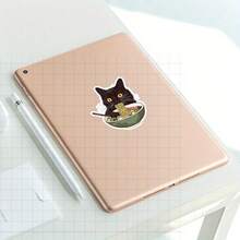 3-Inch "Cat In Glasses Eating Noodles Sticker - Fun And Cute Vinyl Sticker For Laptops, Notebooks, Water Bottles, Study Desks, Personal Spaces, And Cat Lover Corners | Great For Cat Enthusiasts, Foodies, Students, And Humor Fans | Perfect Gift For Friends, Family, And Colleagues | Fun Sticker For Cats, Food, And Whimsical Humor"