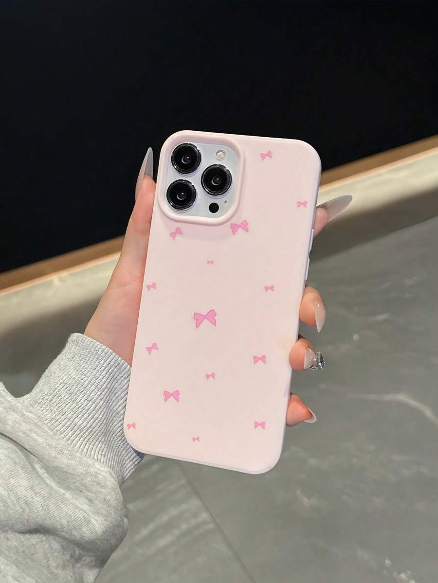 Bow-Knot 1 件粉色蝴蝶结简约 TPU 防震保护手机壳适用于 Apple 16、15、14、13、12、11 Pro Max - 彩色 - 查看 1