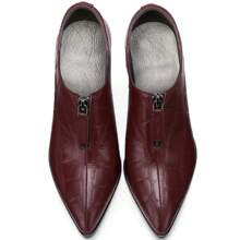 TDD Leather Ankle Boots For Women Chunky Block Pointed Toe Extra Wide Booties Botas Para Mujer High Heels Dress Warm Lined Classic Ladies Comfortable Dressy 3 Inch Boot