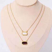 Birthstone Colored Zirconia Oval Pendant Birthday Clavicle Chain Necklace