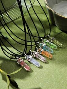 7pcs Multicolor Glow-In-The-Dark Resin Inlaid Star Hexagonal Column Pendant Necklace Set, Suitable As Valentine's Day, Friends, Daily Wear Gift