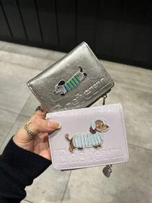 1pc Silver Wallet & Card Holder Cartoon Dog Decorative Faux Leather Bifold Coin Purse Shiny & Fashionable For Women Wallet Mini Wallet Purse Wallet Small Wallet Cute Wallet Wallet