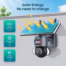 Inqmega 1入組灰色塑膠4g Sim Lte無線太陽能安防攝像機,配備pir移動偵測和警報功能,具有紅藍閃爍的警報燈和警報器,適用於戶外使用 - USB - 查看 6