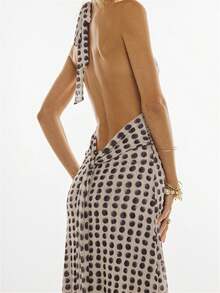 Womens Boho Floral Print Halter Maxi Bodycon Dress Deep V Neck Sleeveless Backless Dresses Cocktail Long Dress Beach Vacation Party Sundress Outfit - 黑色 - 查看 6