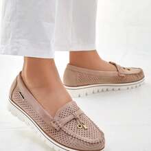 女式系带莫卡辛鞋 - 米色 - 查看 5