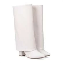 Domidona Women's High-Top Cover Boot With Block Heel And Pointed Toe - White - View 6