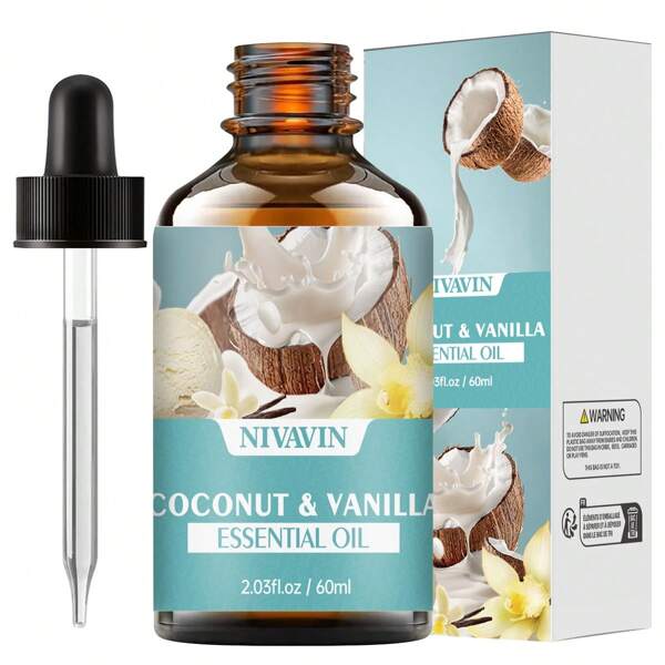 NIVAVIN 30ml/60ml/100ml botanischer Kokos-Vanille Duftessenz, wunderschön verpackt, ideales Geschenk, geeignet für Körper, Gesicht, Haare, kann mit Aroma Diffuser/Stein/Stäbchen zu Hause, im Büro, Outdoor, im Auto, als Festtagsgeschenk verwendet werden