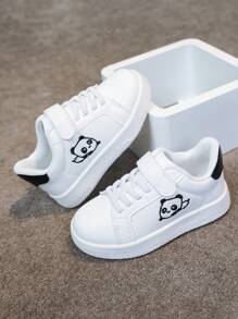 1 Paio di Sneaker Casual Bianche Versatili per Bambini, Scarpe Piatte Studente Comode e Traspiranti con Ricamo cartoni animati, Scarpe da Ginnastica Sportive di Stile Campus alla Moda