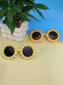 2 件装多样形状儿童花卉图案时尚眼镜，适合时尚搭配、休闲外出、春季旅行、街头摄影