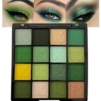 K'APEINE 16 色紫色眼影盘，珠光亮片，提供丰富多彩的蓝色、绿色色调，适合音乐节舞台妆容