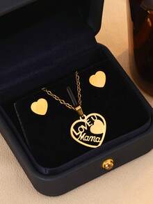 1 套 3 件不锈钢“爱妈妈”吊坠项链，休闲时尚，适合母亲节礼物（不含盒子） - 金色 - 查看 9