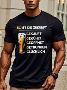 "5G IS THE FUTURE" - Funny Men's Cotton T-Shirt With Round Neck And Beer Lettering Print, 190 G/M² German Text - 黑色 - 查看 1