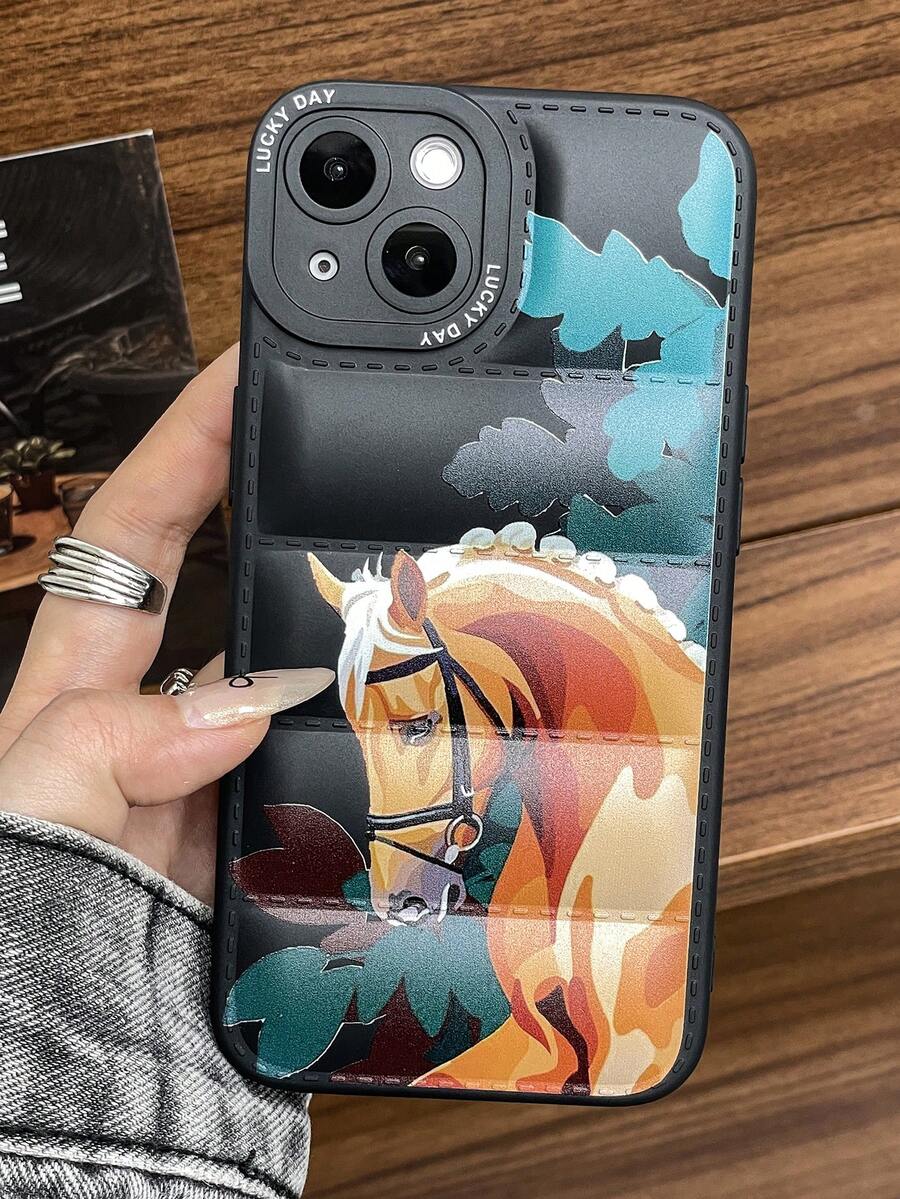 1pc Fashionable Stallion Printing Down Jacket Style TPU Painted Phone Case, Compatible With Apple 16 Promax/15/14/13/12/11, Galaxy A06/A16/A26/A36/A56/S25Ultra,International Version, Not The Domestic Version