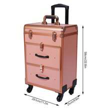 Trolley per il trucco con ruote, grande trolley per cosmetici con serrature, borsa per il trucco con divisori, organizer per cosmetici per trucco e nail art in viaggio, per acconciature.