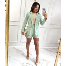 WOMEN'S SET IN LINEN FABRIC WITH SHORTS AND BLAZER SUIT IN BEAUTIFUL COLORS - 薄荷綠 - 查看 3