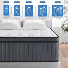 10" 12" Mattress-With Memory Spring Hybrid, Individual Pocket Spring Mattress-Twin, Twin XL,Full, Queen, King, Medium Firm, Cool Sleep, Pressure Relief, Mattress In A Box