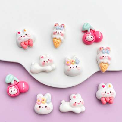 10 pièces de cabochons mixtes de lapin pour les artisanats DIY, convenant pour les boucles d'oreilles, les accessoires de cheveux, les décorations, les accessoires en résine