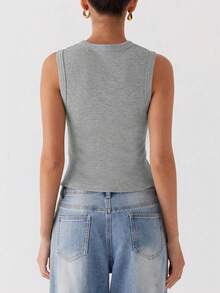 European & American Style Women's Summer New Arrival Simple Fashion Fitted Button Front Casual Tank Top - Grey - View 2