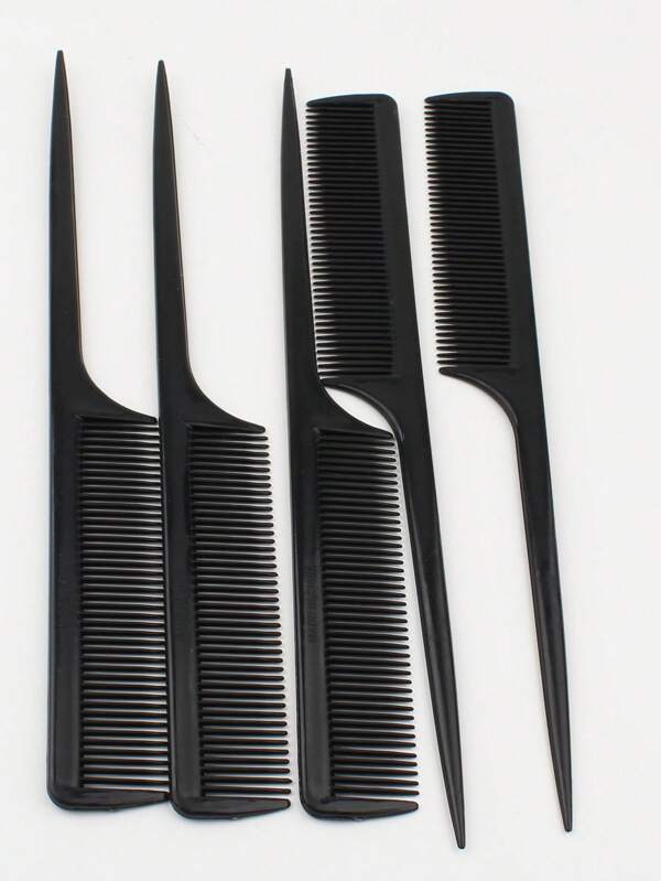 3/5pcs Solid Color Tail Comb, Long Hair Anti-Static Salon Comb For Hairstylists, Dense Tooth Plastic Comb