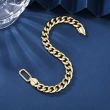 1pc 18K Gold Plated Thick Round Cuban Link Bracelet, 10mm Width, Unisex Hiphop Fashion Cuban Bracelet, Birthday/Holiday Gift Suitable For Men's Daily Wear - Yellow Gold - View 5