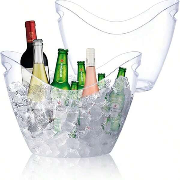 1 pièce Seau à glace en acrylique durable de 4 L avec poignée - Parfait pour rafraîchir le champagne et les boissons à base de vin, facile à transporter - Idéal pour la décoration de bar, les fournitures de fête, les pique-niques en plein air et les indispensables pour les réceptions à la maison, cadeau pour le père