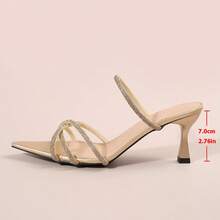 9cm Pointed Toe Faux Suede Fawn Lining Multi-Strap Open Toe Rhinestone Decor Women High Heel Sandals, Suitable For Party, Date, Commute - Gold - View 10