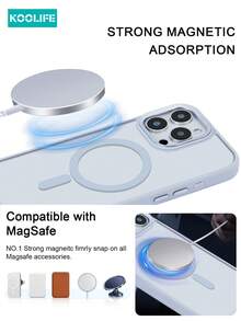 1 Pc Koolife Skin-Friendly Electroplated Transparent Magnetic Protective Case, Rhinestone Texture Ultra-Thin, Soft-Touch, Anti-Slip, Anti-Drop, Independent Buttons, PC+TPU Compatible With IPhone 12/12 Pro/12 Pro Max/13/13 Pro/13 Pro Max/14/14 Plus/14 Pro/14 Pro Max/15/15 Pro/15 Plus/15 Pro Max/16 Pro/16 Plus/16e/16 Pro Max Waterproof Shockproof Scratch Resistant - Far Peak Blue - View 5