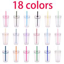 Tritan Clear Travel Insulated Mug - Leak Proof Straw Mug For Coffee And Foam Tea With Straw Brush, 16 Oz. Dishwasher Friendly.