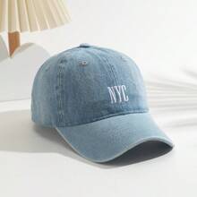 1pc Women's Solid Color NYC Embroidered Denim Outdoor Versatile Sun Protection Baseball Cap, Casual Daily Sports Visor Hat