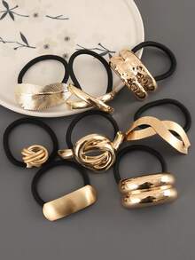 1 件金属光滑纹理椭圆形手工抛光拉丝几何图案派对锌合金发带配件，全年马尾辫固定器发圈发圈橡皮筋发绳弹性发带 - 彩色 - 查看 1