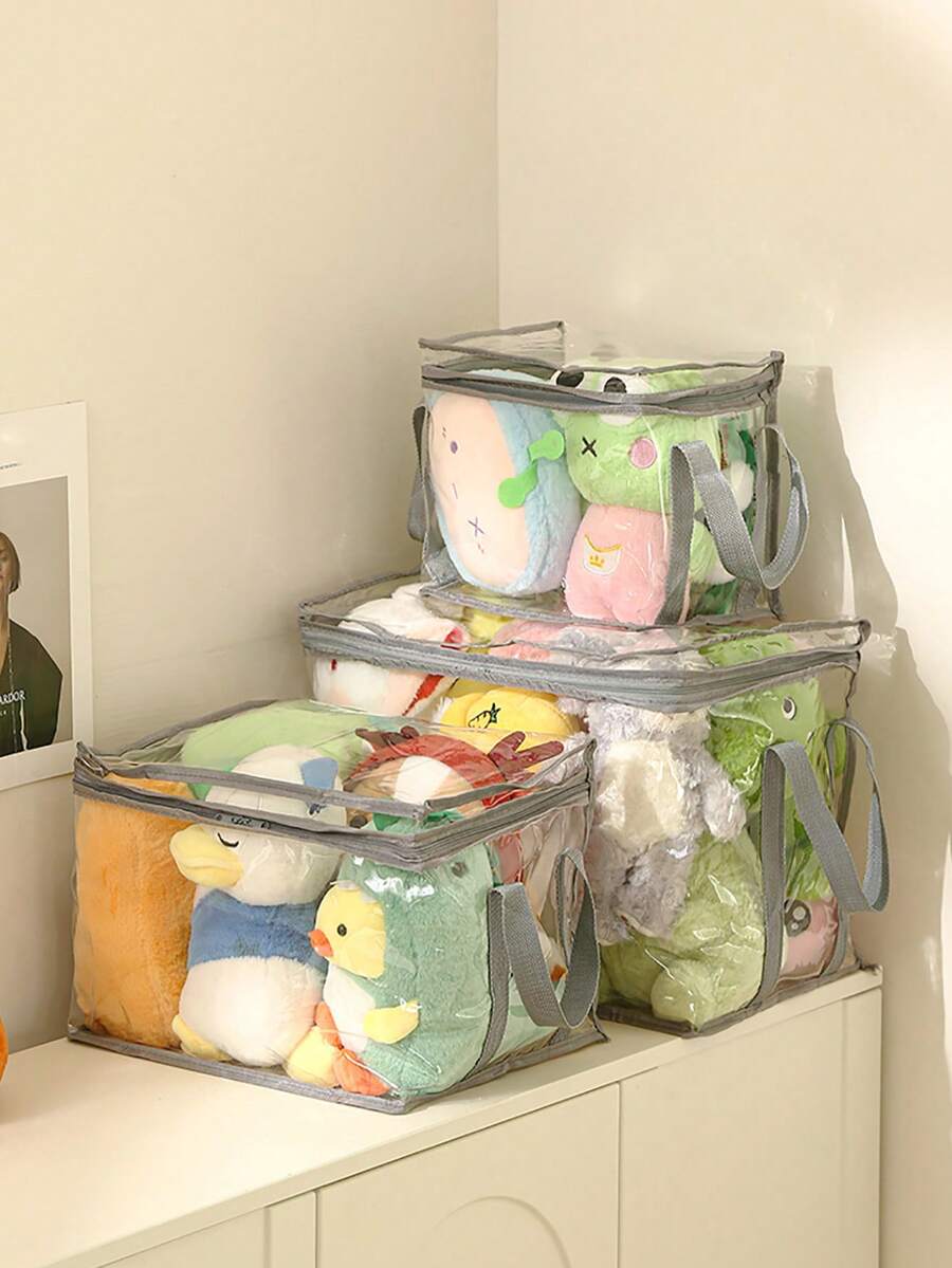 1pc Large Capacity Toy Storage Bag, Doll Storage Organizer Box, Student Book Waterproof Storage Bag, Toy Storage Bag, Multi-Functional Portable Miscellaneous Storage Bag, Student Book Transparent Thickened Waterproof Storage Bag, Transparent Desktop Storage Box For Home - Clear - View 1