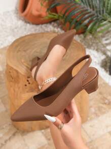 Women's Casual Pointed Toe High Heel Shoes, Chunky Heel Brown High Heels, Elegant Look And Formal Feeling For Spring/Summer Outdoor