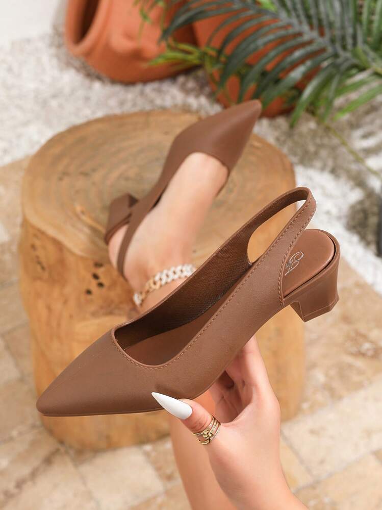 أحذية كعب عالي نساء ذو أصبع حاد, كعب سميك بني, إطل...