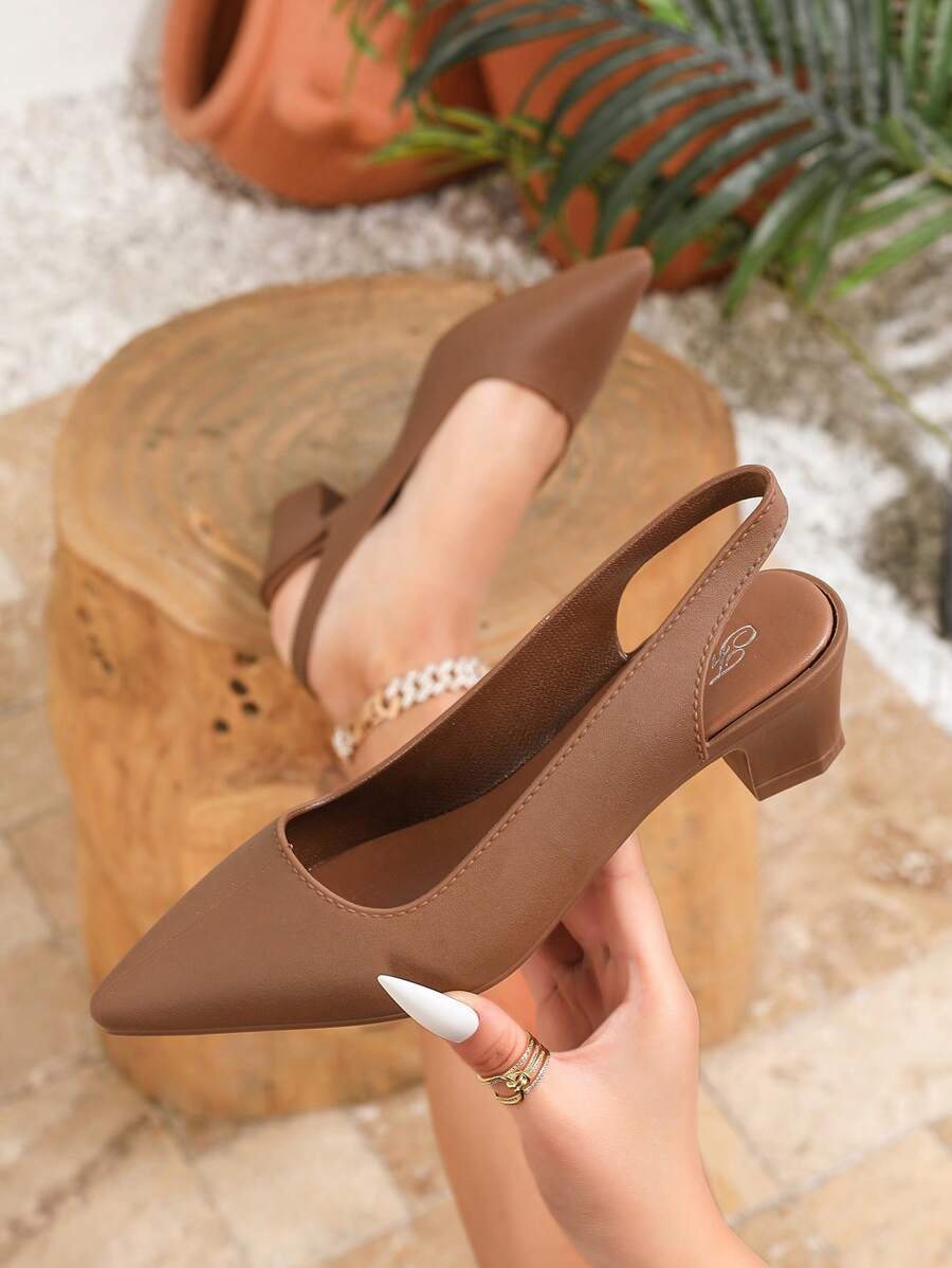 Women's Casual Pointed Toe High Heel Shoes, Chunky Heel Brown High Heels, Elegant Look And Formal Feeling For Spring/Summer Outdoor