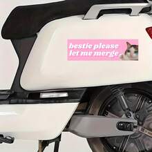 1PC 7" Funny Bestie Please Let Me Merge Bumper Sticker, Sad Cat Meme Vinyl Decal, Cute Gen Z Car Sticker, Pink Aesthetic Car Accessory, New Driver Funny Gift, Kawaii Aesthetic Bumper Sticker For Car, SUV, Laptop & Water Bottle - Multicolor - View 6