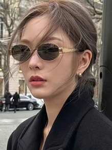 1 Pair Women's Metal Oval Small Frame Vintage Elegant Fashion Fashion Glasses, Suitable For Summer, Street Photography, Driving, Beach Travel