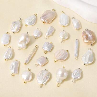 2 件天然淡水珍珠吊坠天然巴洛克不对称不完美珍珠，适合珍珠 DIY 制作，珍珠项链，珍珠耳环，珍珠手链珍珠吊坠脚链和时尚配饰，具有精致的米粒纹理，用于珠宝制作的吊坠孔：2 毫米