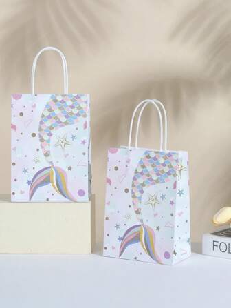 5pcs/Pack Starfish & Mermaid Tail Design Gift Bags,Suitable For Ocean-Themed Party, Birthday, Gift Packaging