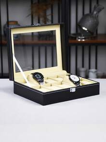 Genuine Leather Watch Box, Watch Storage Box, Watch Display Box, Multi-Watch Box, Jewelry Box, Bracelet Box - Black - View 4