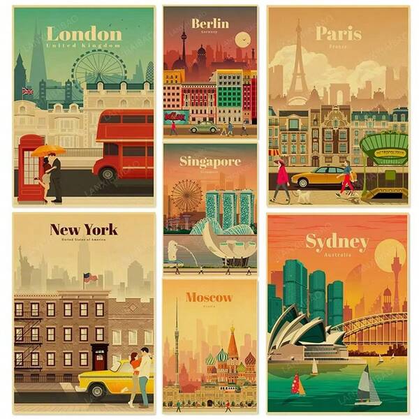 1 pieza Póster de arte de pared con marco opcional, póster vintage de viaje de ciudad, anime, Marruecos, Nueva York, París, paisaje, impresión vintage, arte de pared, cuadros para decoración del hogar, pinturas de interiores, arte de pared con marco