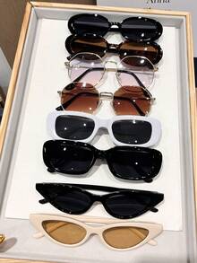 6/8副装女士几何框复古Y2K时尚眼镜，适合日常生活、海滩派对、街头摄影，是夏季海滩度假、户外活动和旅行的理想配饰。 - 彩色 - 查看 5