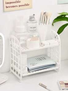 1pc Desktop Organizer Rack, Multi-Layer Storage Shelf, Bedside Bookshelf, Student Desk Office Computer Desk Organizer, Cosmetic Display Rack, Suitable For Dorm, Bathroom, Kitchen, Bedroom, Desk Organizer, Office Desk Storage Box, Cosmetic Storage Box, Organizer And Storage - 白色 - 查看 8