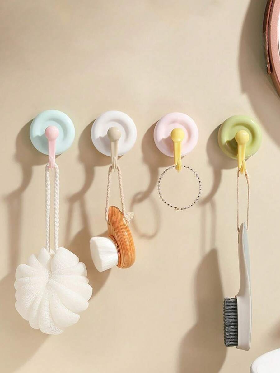 4 件套多巴胺吸盘挂钩，浴室粘式壁挂毛巾钩，高承重，不易损坏 - 彩色 - 查看 1