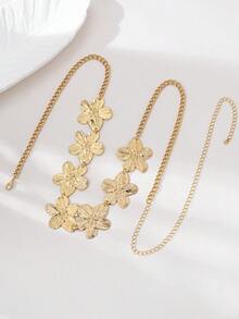 1pc Fashionable 3D Pleated Spiral Flower Waist Chain For Women, Summer Holiday Outfit Accessory - Yellow Gold - View 3