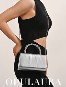 Bolso de mano OpulAura con strass brillante, encantador, elegante, exquisito, lujo silencioso, bolso de noche de cuero PU brillante de lujo, bolso de mano decorado con strass brillante, bolso de mano para mujer adecuado para chicas de fiesta, damas, novias, perfecto para fiestas, bodas, bailes de graduación, cenas/banquetes, a juego, vestidos de novia perfectos, vestidos de noche para mujer, vestidos de graduación, vestidos de cumpleaños - Plateado - Ver 9