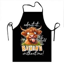 1pc Cartoon Cow Print Apron, Unisex Fun Kitchen Apron, 100% Polyester, Durable And Washable, For Cooking And Baking