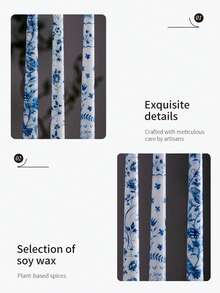 2 piezas, 2 velas largas con patrón azul y blanco de 9.84 pulgadas, velas de mesa de estilo vintage, velas largas con flor de estilo chino para decoración de banquetes de boda, ambiente festivo, velas para el Día de San Valentín, adecuadas para boda, cena y decoración del hogar, velas para decoración de fiestas, velas para decoración de mesa de cena familiar - Multicolor - Ver 9