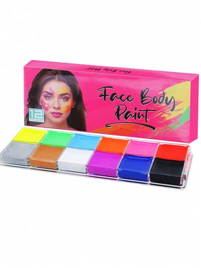 12 色专业油性人体彩绘和纹身颜料：鲜艳、持久、易于涂抹的调色板，适合节日、派对和活动